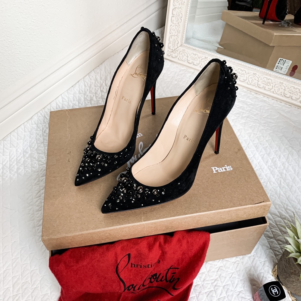 Christian Louboutin Black Pearl & Crystal Heels